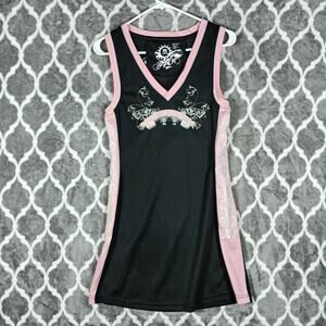 No Fear So Cal Dress Size Medium Black Pink Tank Graphic Embroidered Y2K VTG